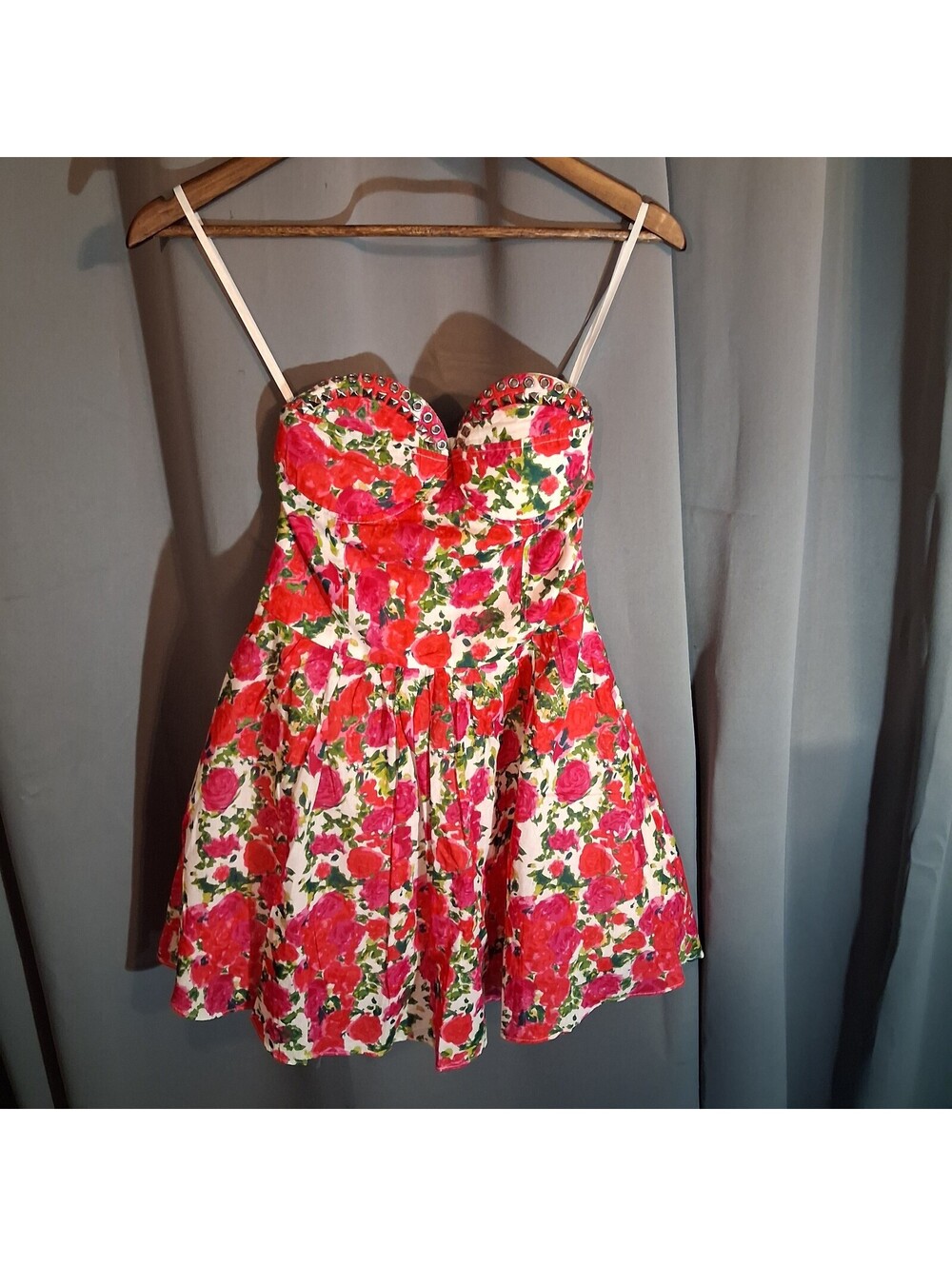 QED London Floral Print Strapless Dress with Studded Detail Size 10